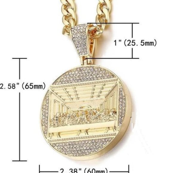 Large Jesus Last Supper Iced Out Pendant Necklace With Cuban Link Chain - Picture 4 of 4